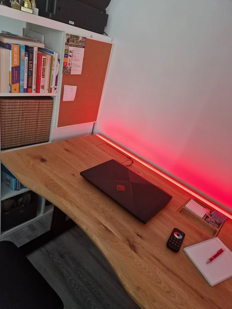 Oak standing desk with epoxy LED light