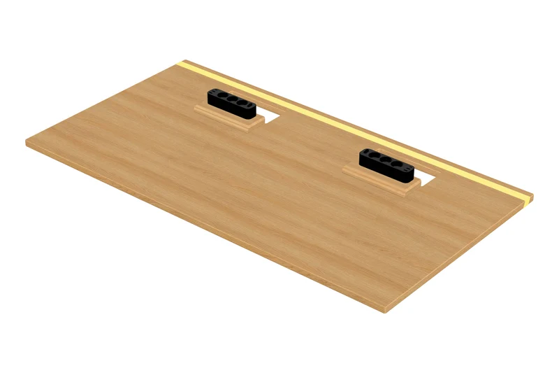 Oak standing desk with epoxy LED light and cable management unit