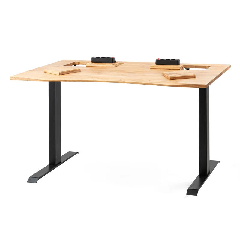 Oak desk with extended cable management unit
