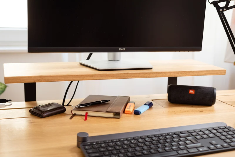 Oak desk top with cable management unit
