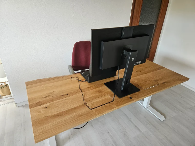 Oak desk top with cable management unit