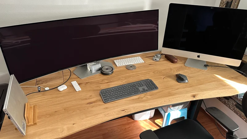Oak desk top with cable management unit