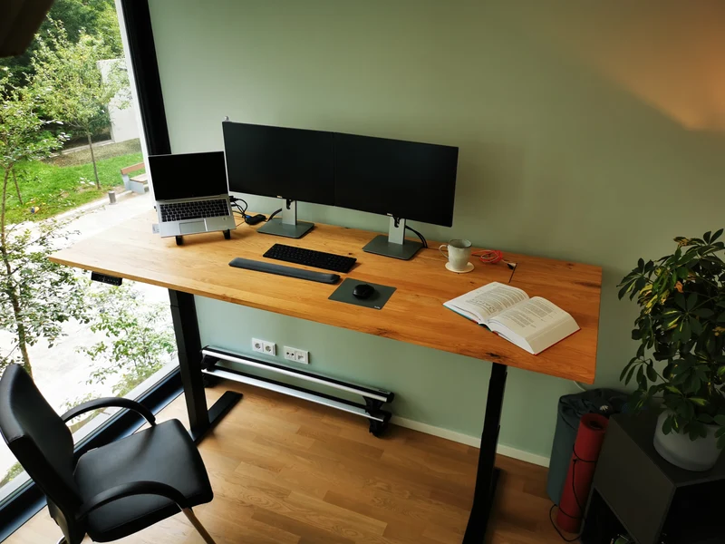 Oak desk top with cable management unit