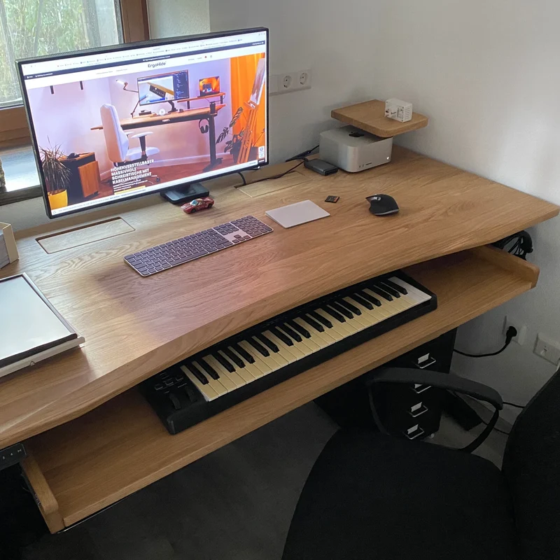 Oak standing desk with cable management unit