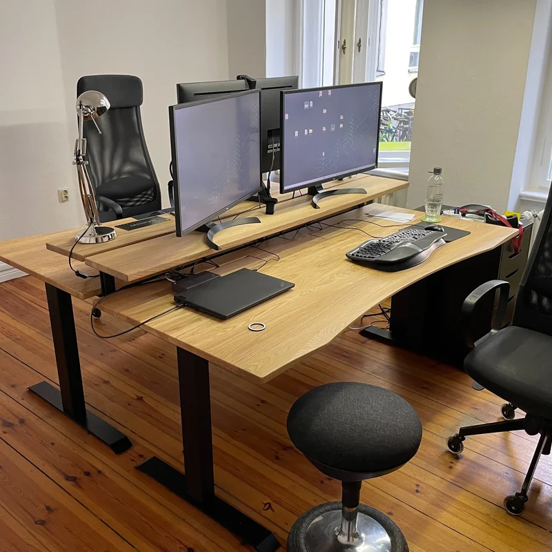 Oak standing desk with cable management unit