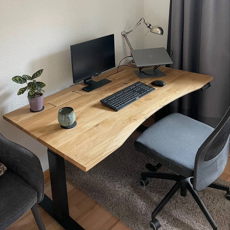 Oak standing desk with cable management unit