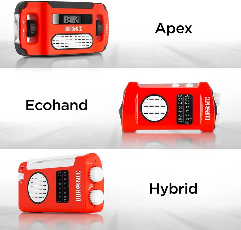 Duronic Apex Radio / Alarme / Lampe Torche / Chargeur USB dynamo et solaire – à affichage numérique Ne nécessite aucune pile