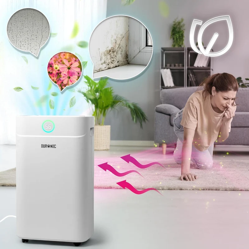 Duronic DH201 Déshumidificateur 440W Jusqu'à 20 litres d'eau par jour Réservoir d'eau de 5,1 litres Lutte contre l’humidité excessive et empêche la formation de moisissures Minuteur de 1 à 24 heures