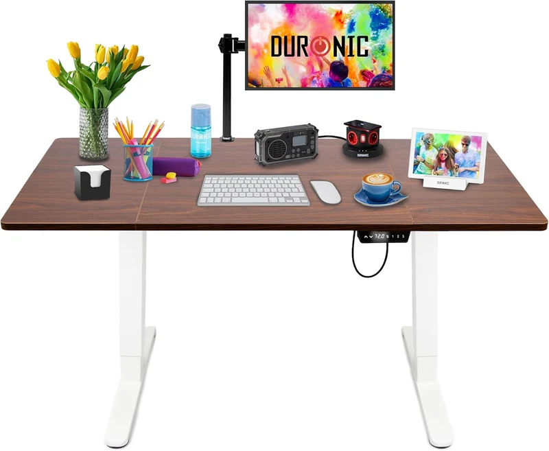 Duronic CD160 WT Bureau Assis-Debout électrique Complet avec Plateau de 160 cm Hauteur Ajustable de 72 à 118 cm Charge maximale de 70 kg Poste Travail Assis Debout Domicile télétravail Bureau