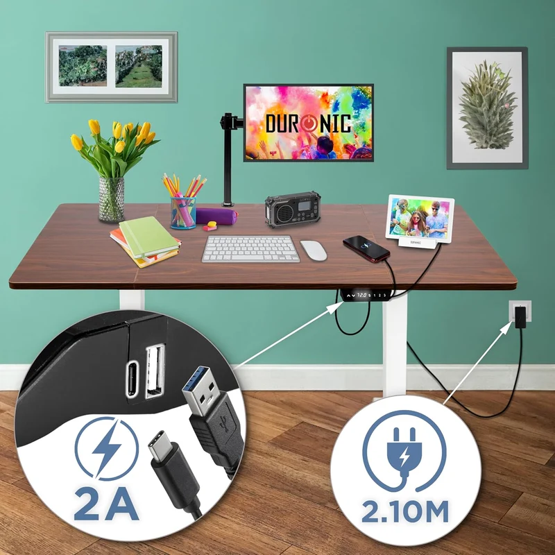 Duronic CD160 WT Bureau Assis-Debout électrique Complet avec Plateau de 160 cm Hauteur Ajustable de 72 à 118 cm Charge maximale de 70 kg Poste Travail Assis Debout Domicile télétravail Bureau