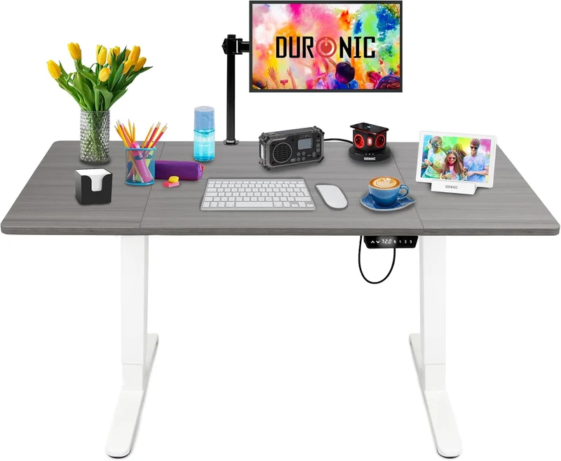 Duronic CD160 WG Bureau Assis-Debout électrique Complet avec Plateau de 160 cm Hauteur Ajustable de 72 à 118 cm Charge maximale de 70 kg Poste Travail Assis Debout Domicile télétravail Bureau