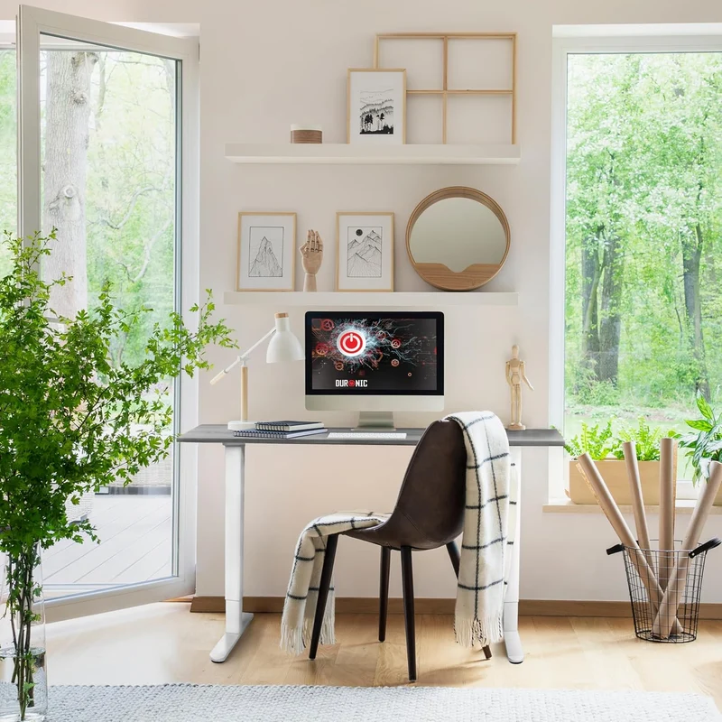Duronic CD160 WG Bureau Assis-Debout électrique Complet avec Plateau de 160 cm Hauteur Ajustable de 72 à 118 cm Charge maximale de 70 kg Poste Travail Assis Debout Domicile télétravail Bureau