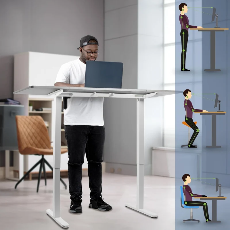 Duronic CD160 WG Bureau Assis-Debout électrique Complet avec Plateau de 160 cm Hauteur Ajustable de 72 à 118 cm Charge maximale de 70 kg Poste Travail Assis Debout Domicile télétravail Bureau