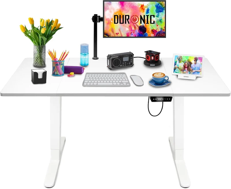 Duronic CD160 WE Bureau Assis-Debout électrique Complet avec Plateau de 160 cm Hauteur Ajustable de 72 à 118 cm Charge maximale de 70 kg Poste Travail Assis Debout Domicile télétravail Bureau