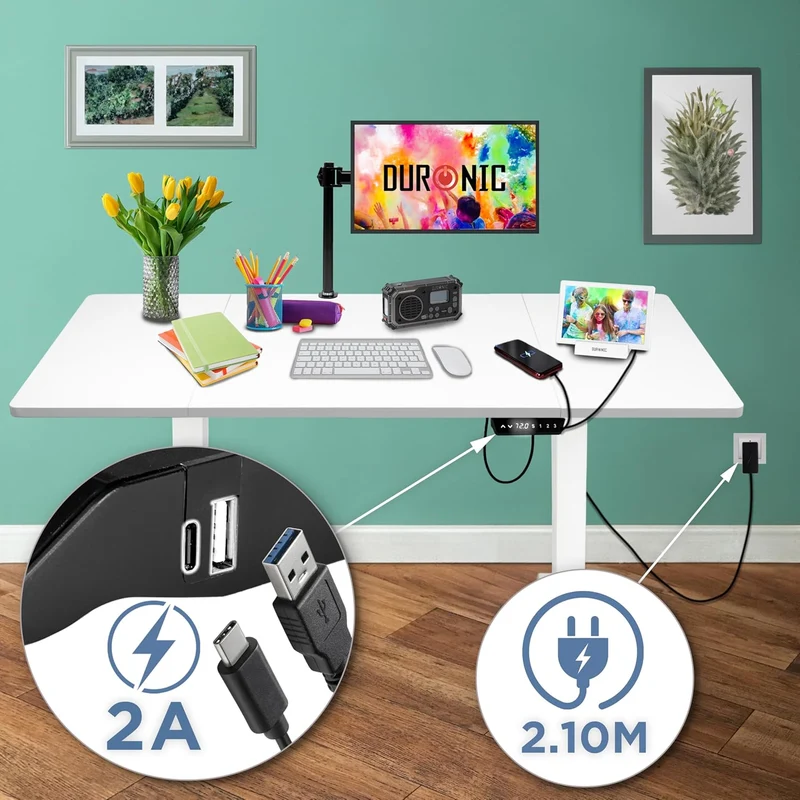 Duronic CD160 WE Bureau Assis-Debout électrique Complet avec Plateau de 160 cm Hauteur Ajustable de 72 à 118 cm Charge maximale de 70 kg Poste Travail Assis Debout Domicile télétravail Bureau