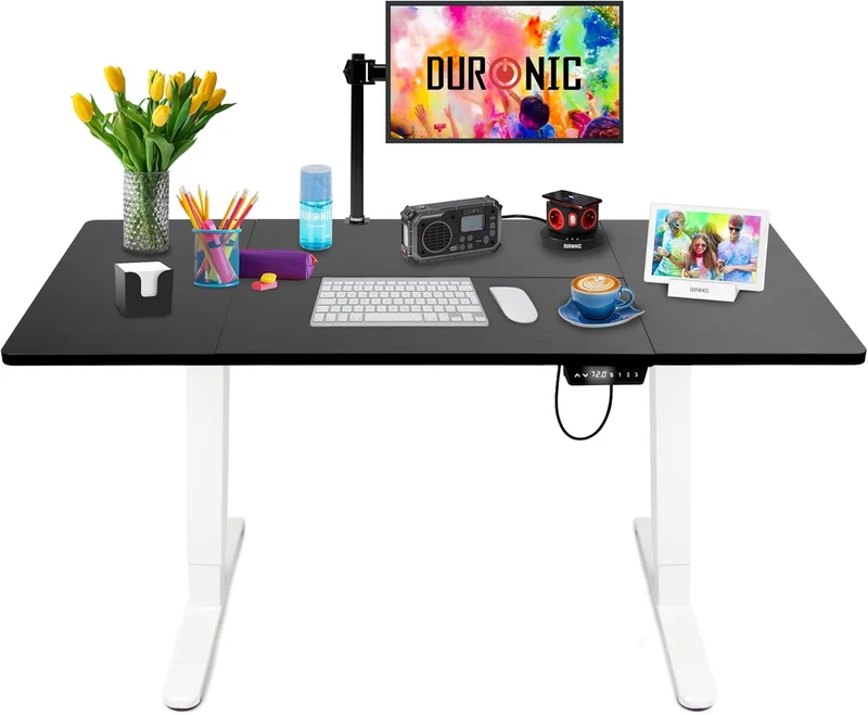 Duronic CD160 WK Bureau Assis-Debout électrique Complet avec Plateau de 160 cm Hauteur Ajustable de 72 à 118 cm Charge maximale de 70 kg Poste Travail Assis Debout Domicile télétravail Bureau