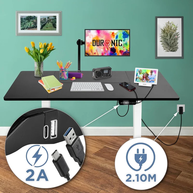 Duronic CD160 WK Bureau Assis-Debout électrique Complet avec Plateau de 160 cm Hauteur Ajustable de 72 à 118 cm Charge maximale de 70 kg Poste Travail Assis Debout Domicile télétravail Bureau