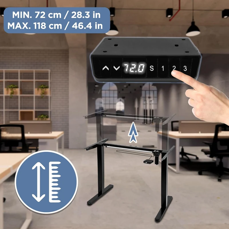 Duronic CD160 WK Bureau Assis-Debout électrique Complet avec Plateau de 160 cm Hauteur Ajustable de 72 à 118 cm Charge maximale de 70 kg Poste Travail Assis Debout Domicile télétravail Bureau
