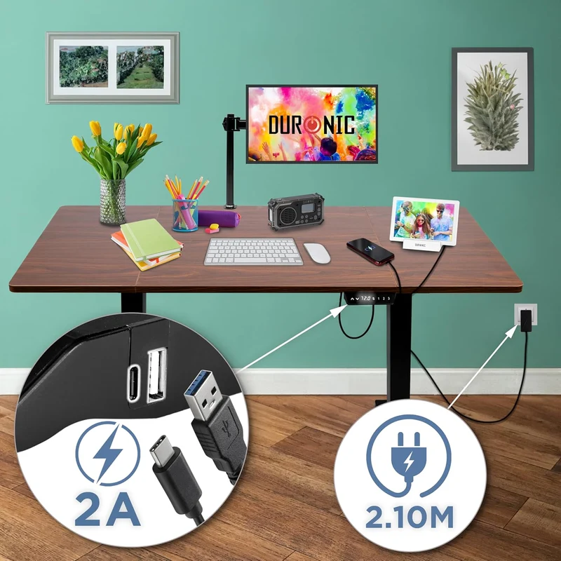 Duronic CD160 BT Bureau Assis-Debout électrique Complet avec Plateau de 160 cm Hauteur Ajustable de 72 à 118 cm Charge maximale de 70 kg Poste Travail Assis Debout Domicile télétravail Bureau