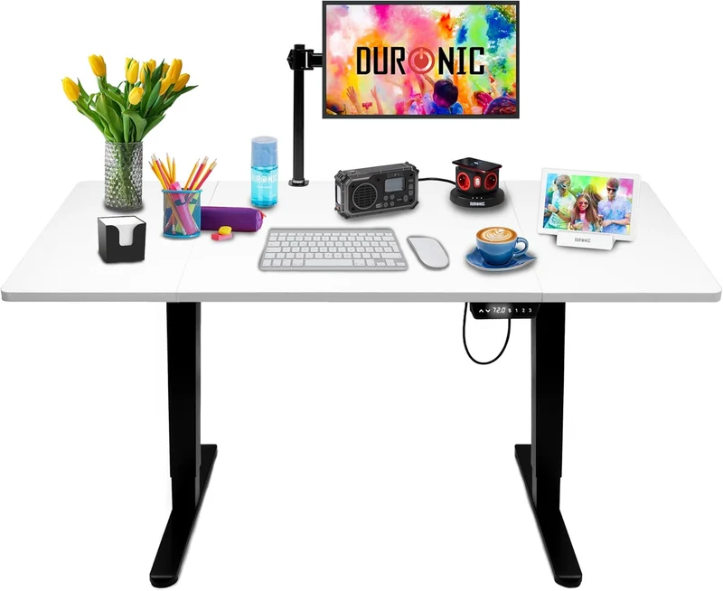 Duronic CD160 BW Bureau Assis-Debout électrique Complet avec Plateau de 160 cm Hauteur Ajustable de 72 à 118 cm Charge maximale de 70 kg Poste Travail Assis Debout Domicile télétravail Bureau