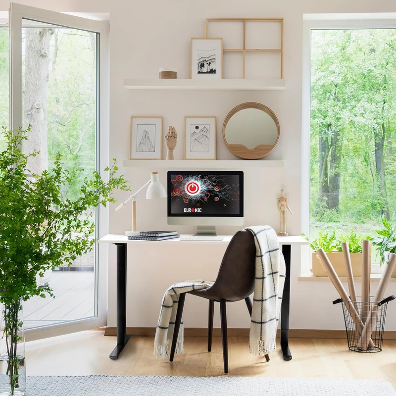 Duronic CD160 BW Bureau Assis-Debout électrique Complet avec Plateau de 160 cm Hauteur Ajustable de 72 à 118 cm Charge maximale de 70 kg Poste Travail Assis Debout Domicile télétravail Bureau