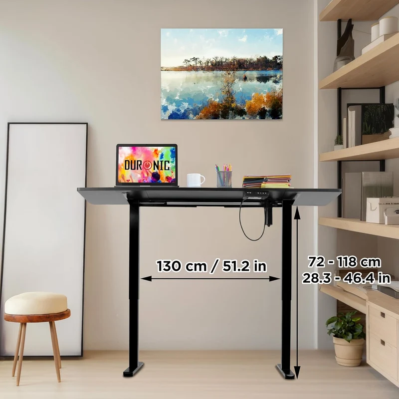 Duronic CD160 BK Bureau Assis-Debout électrique Complet avec Plateau de 160 cm Hauteur Ajustable de 72 à 118 cm Charge maximale de 70 kg Poste Travail Assis Debout Domicile télétravail Bureau