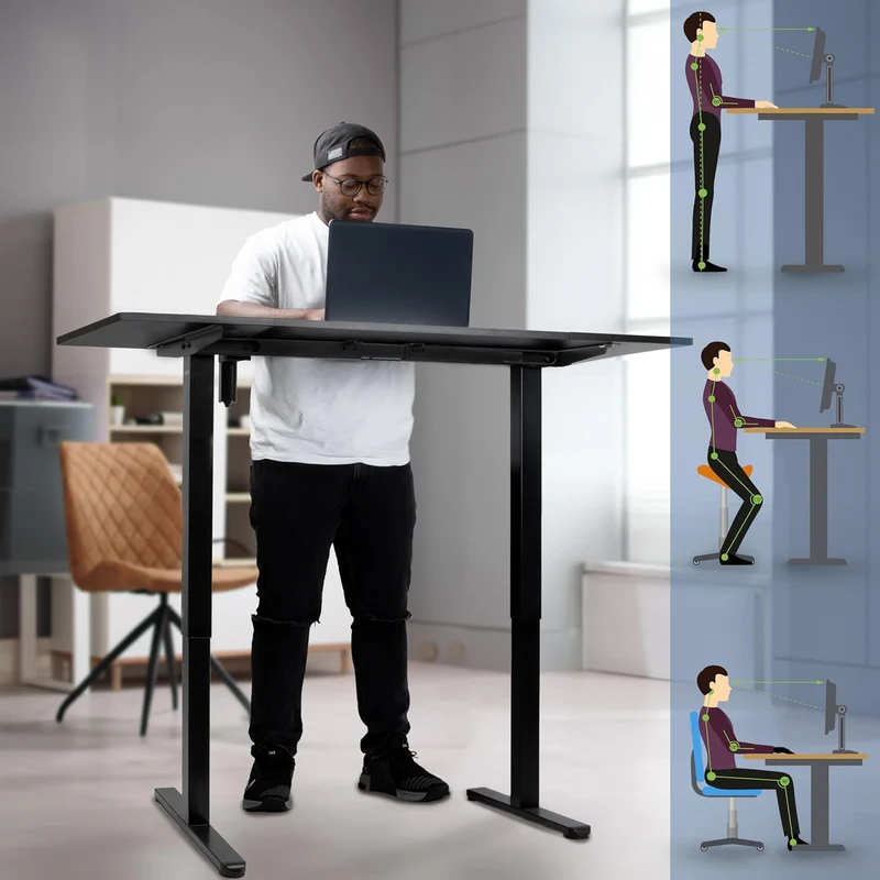 Duronic CD160 BK Bureau Assis-Debout électrique Complet avec Plateau de 160 cm Hauteur Ajustable de 72 à 118 cm Charge maximale de 70 kg Poste Travail Assis Debout Domicile télétravail Bureau