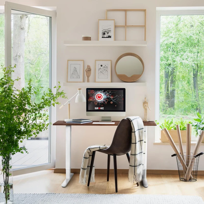 Duronic CD140 WT Bureau Assis-Debout électrique Complet avec Plateau de 140 cm Hauteur Ajustable de 72 à 118 cm Charge maximale de 70 kg Poste Travail Assis Debout Domicile télétravail Bureau