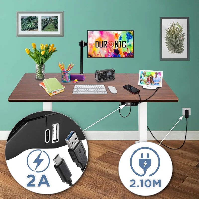 Duronic CD140 WT Bureau Assis-Debout électrique Complet avec Plateau de 140 cm Hauteur Ajustable de 72 à 118 cm Charge maximale de 70 kg Poste Travail Assis Debout Domicile télétravail Bureau