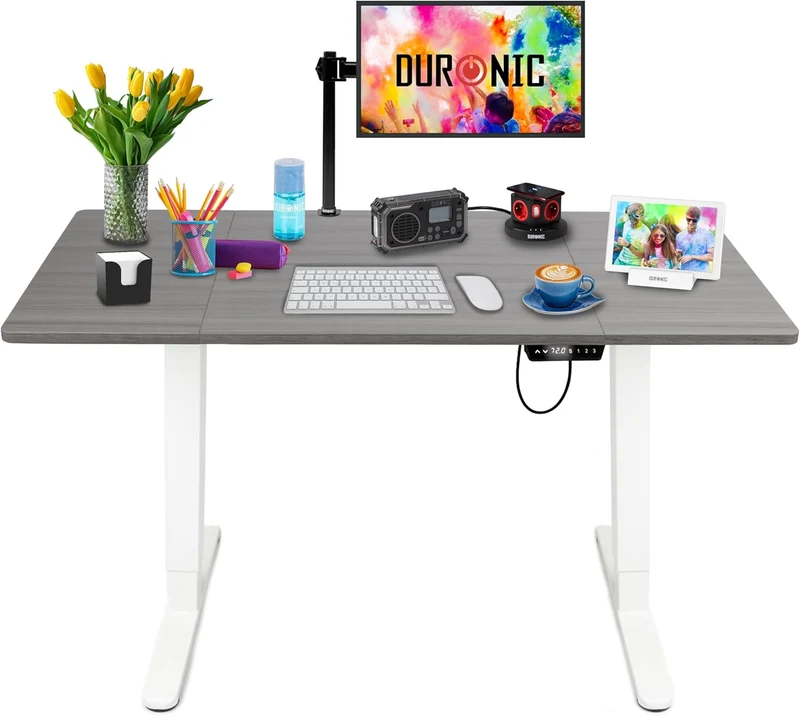 Duronic CD140 WG Bureau Assis-Debout électrique Complet avec Plateau de 140 cm Hauteur Ajustable de 72 à 118 cm Charge maximale de 70 kg Poste Travail Assis Debout Domicile télétravail Bureau