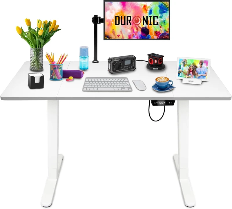 Duronic CD140 WE Bureau Assis-Debout électrique Complet avec Plateau de 140 cm Hauteur Ajustable de 72 à 118 cm Charge maximale de 70 kg Poste Travail Assis Debout Domicile télétravail Bureau