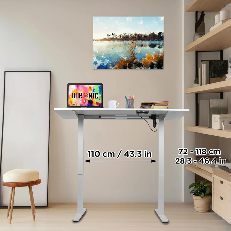 Duronic CD140 WE Bureau Assis-Debout électrique Complet avec Plateau de 140 cm Hauteur Ajustable de 72 à 118 cm Charge maximale de 70 kg Poste Travail Assis Debout Domicile télétravail Bureau
