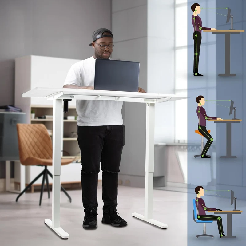 Duronic CD140 WE Bureau Assis-Debout électrique Complet avec Plateau de 140 cm Hauteur Ajustable de 72 à 118 cm Charge maximale de 70 kg Poste Travail Assis Debout Domicile télétravail Bureau