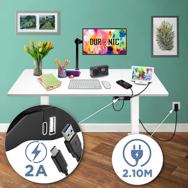 Duronic CD140 WE Bureau Assis-Debout électrique Complet avec Plateau de 140 cm Hauteur Ajustable de 72 à 118 cm Charge maximale de 70 kg Poste Travail Assis Debout Domicile télétravail Bureau
