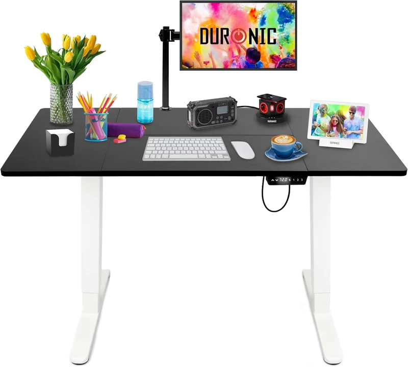 Duronic CD140 WK Bureau Assis-Debout électrique Complet avec Plateau de 140 cm Hauteur Ajustable de 72 à 118 cm Charge maximale de 70 kg Poste Travail Assis Debout Domicile télétravail Bureau