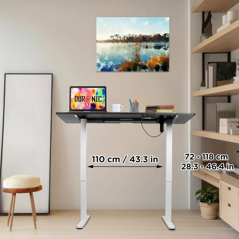 Duronic CD140 WK Bureau Assis-Debout électrique Complet avec Plateau de 140 cm Hauteur Ajustable de 72 à 118 cm Charge maximale de 70 kg Poste Travail Assis Debout Domicile télétravail Bureau