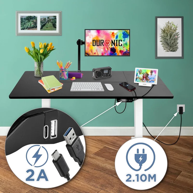 Duronic CD140 WK Bureau Assis-Debout électrique Complet avec Plateau de 140 cm Hauteur Ajustable de 72 à 118 cm Charge maximale de 70 kg Poste Travail Assis Debout Domicile télétravail Bureau