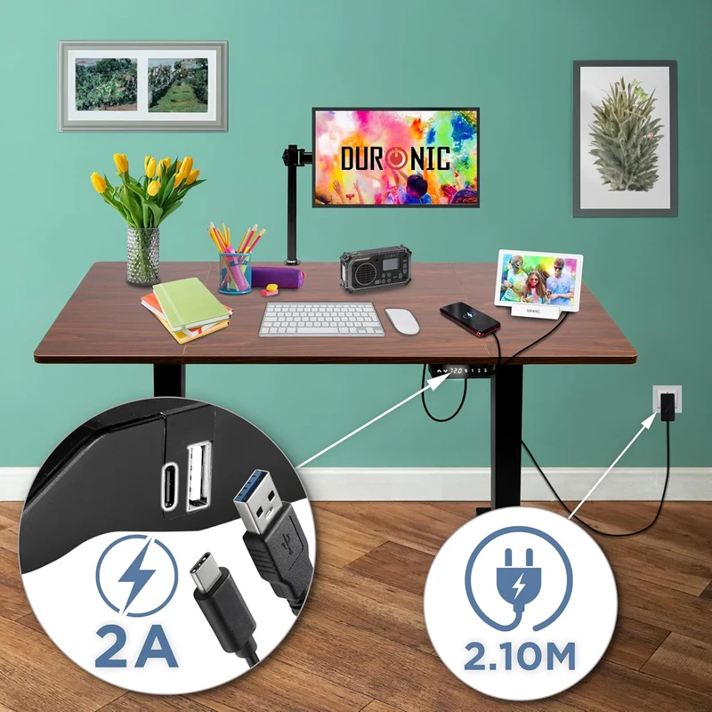 Duronic CD140 BT Bureau Assis-Debout électrique Complet avec Plateau de 140 cm Hauteur Ajustable de 72 à 118 cm Charge maximale de 70 kg Poste Travail Assis Debout Domicile télétravail Bureau