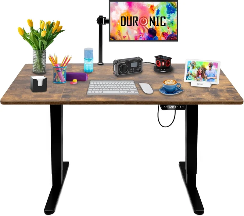 Duronic CD140 BO Bureau Assis-Debout électrique Complet avec Plateau de 140 cm Hauteur Ajustable de 72 à 118 cm Charge maximale de 70 kg Poste Travail Assis Debout Domicile télétravail Bureau