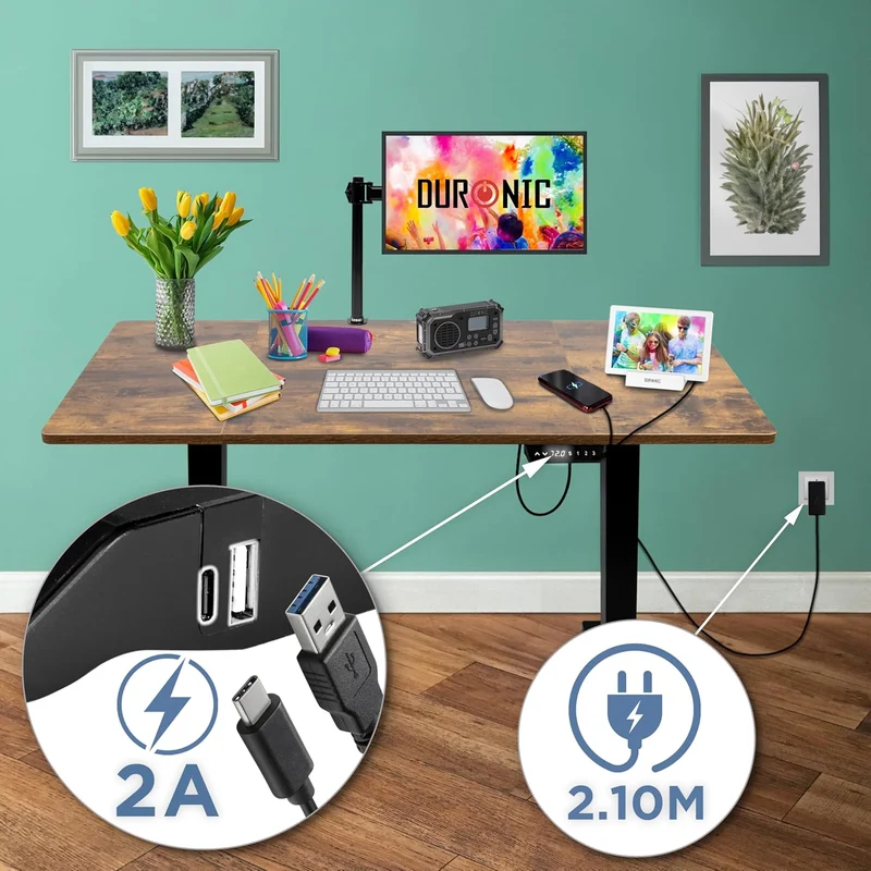 Duronic CD140 BO Bureau Assis-Debout électrique Complet avec Plateau de 140 cm Hauteur Ajustable de 72 à 118 cm Charge maximale de 70 kg Poste Travail Assis Debout Domicile télétravail Bureau