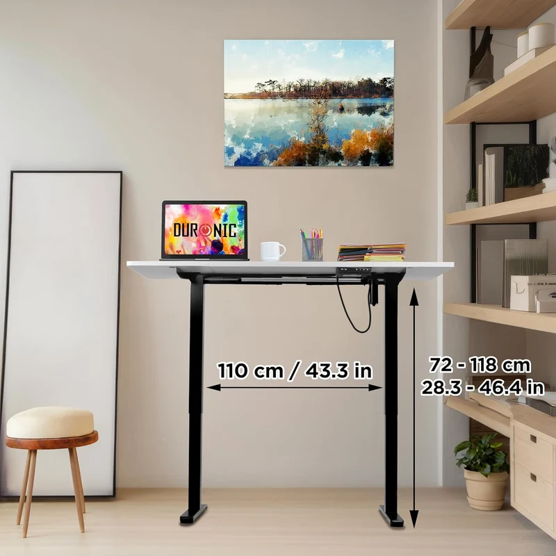 Duronic CD140 BW Bureau Assis-Debout électrique Complet avec Plateau de 140 cm Hauteur Ajustable de 72 à 118 cm Charge maximale de 70 kg Poste Travail Assis Debout Domicile télétravail Bureau