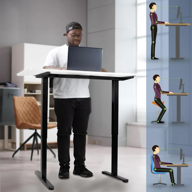 Duronic CD140 BW Bureau Assis-Debout électrique Complet avec Plateau de 140 cm Hauteur Ajustable de 72 à 118 cm Charge maximale de 70 kg Poste Travail Assis Debout Domicile télétravail Bureau