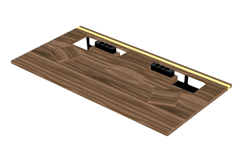Walnut desk top with epoxy LED light and extended cable management unit