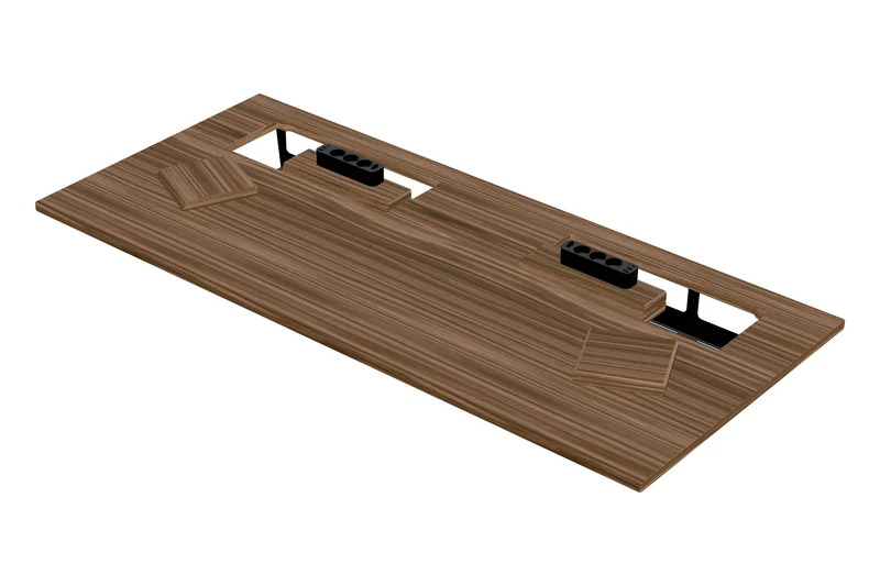 Walnut desk top with extended cable management unit