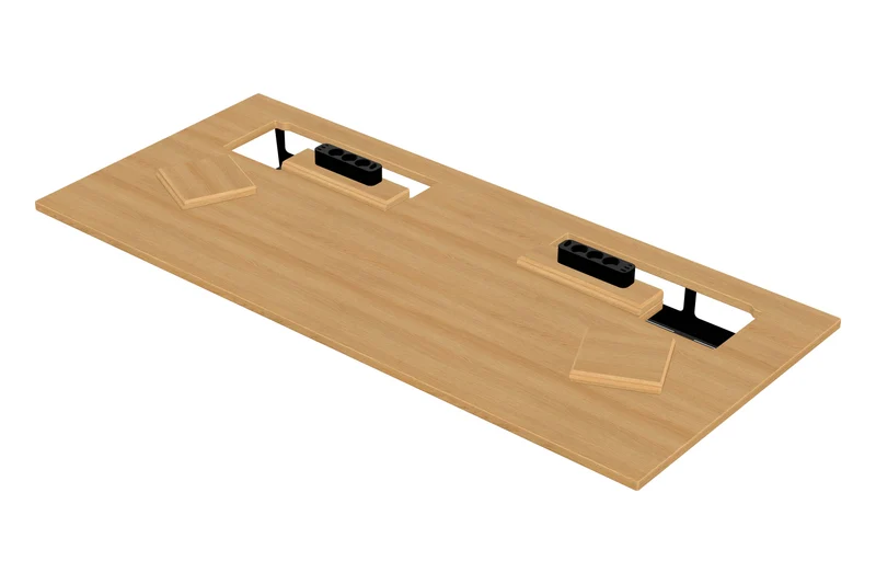 Oak desk top with extended cable management unit