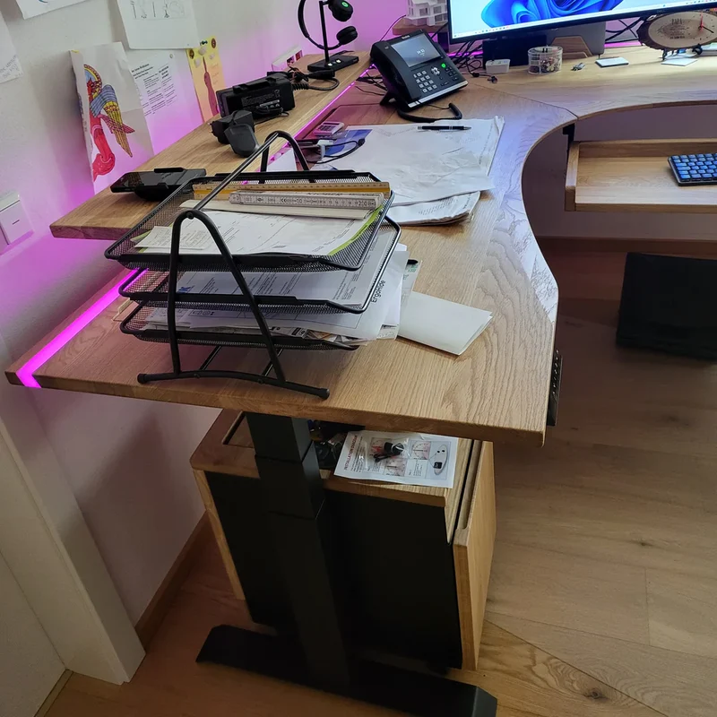 L shaped corner sit-stand desk with extended cable management