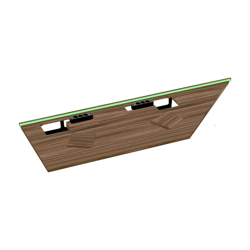 L shaped corner sit-stand desk with epoxy LED light and extended cable management unit