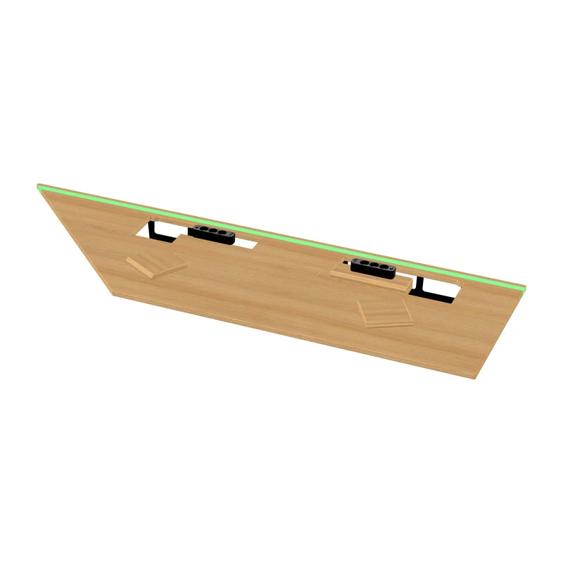 L shaped corner sit-stand desk with epoxy LED light and extended cable management unit