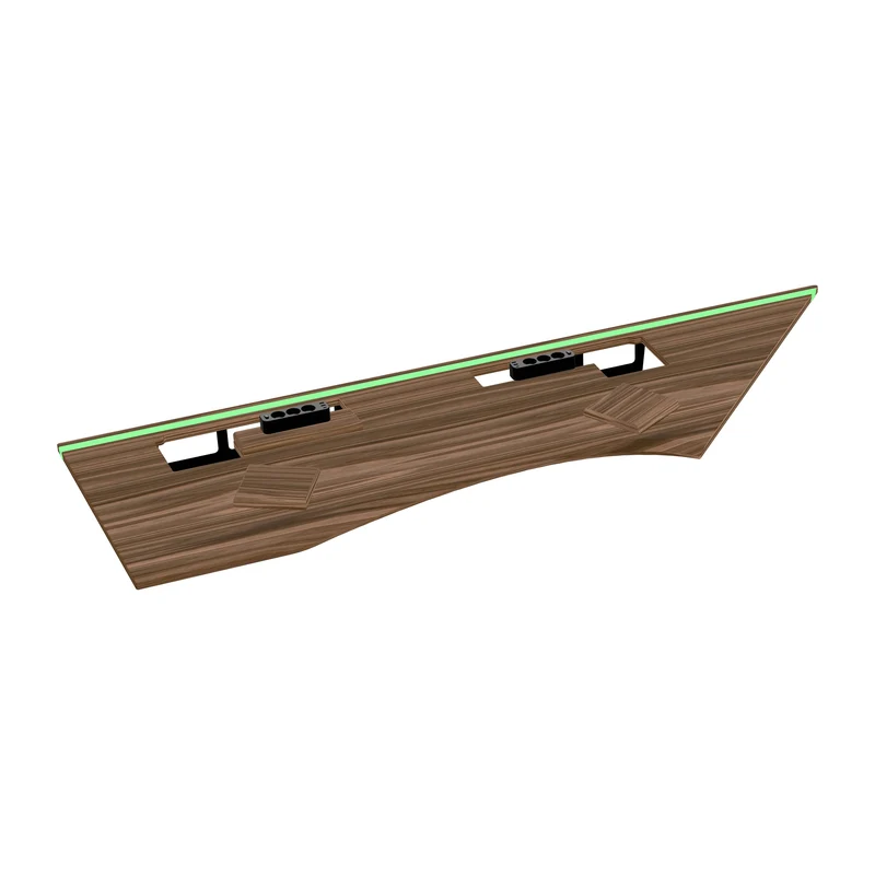 L shaped corner sit-stand desk with epoxy LED light and extended cable management unit
