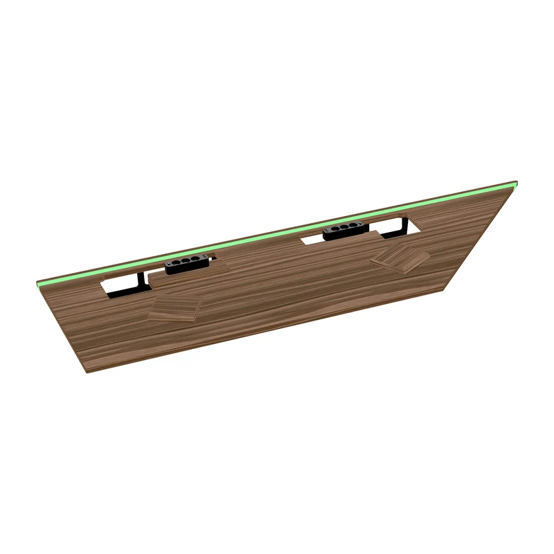 L shaped corner sit-stand desk with epoxy LED light and extended cable management unit